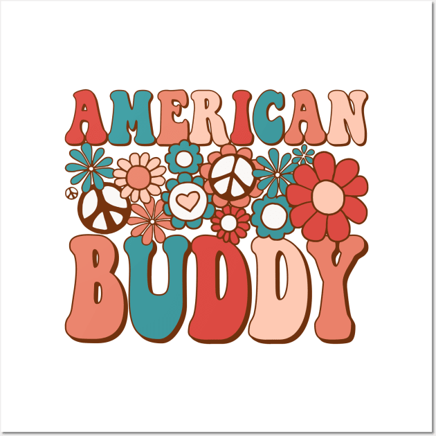 Retro Groovy American Buddy Matching Family 4th of July Wall Art by BramCrye